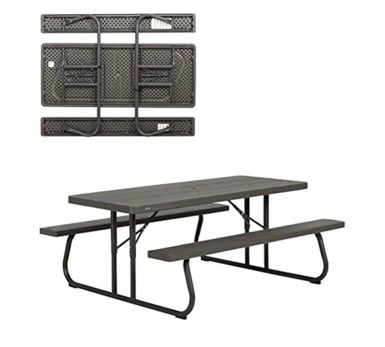 Lifetime 6ft Folding Picnic Table with Attached Benches – Grey