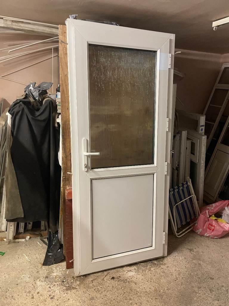 UPVC DOOR 204 x 88 OR 90 cm - UPVC DOUBLE GLAZED DOOR - OBSCURE GLASS (REF: DX199)