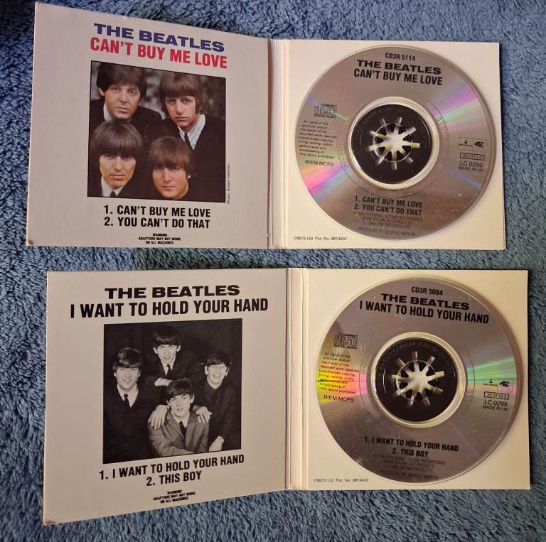 Two  Beatles 3" inch  CD Singles - Can't Buy Me Love & I Want To Hold Your Hand