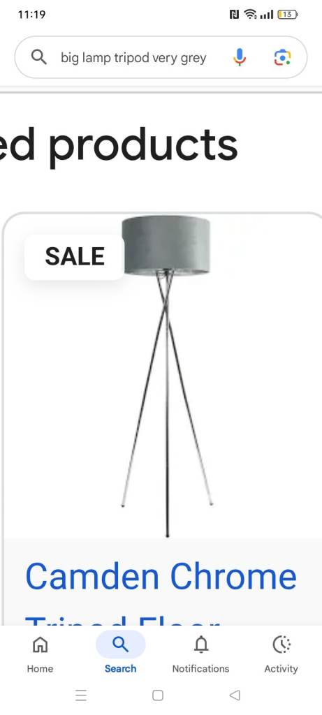 Camden Chrome Tripod Floor Lamp – Grey, New