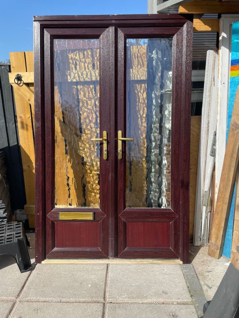 rosewood/ white pvc french doors 