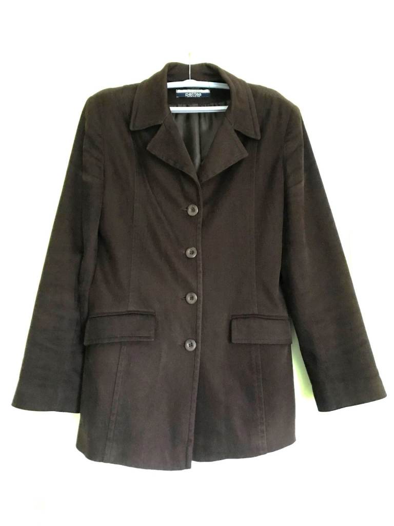 image for Women's brown jacket size 12. Length 27 inch viscose/cotton/lycra feels like velour VGC