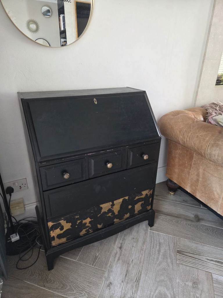 Black Wooden Bureau Desk – Needs Repaint, Structurally Solid