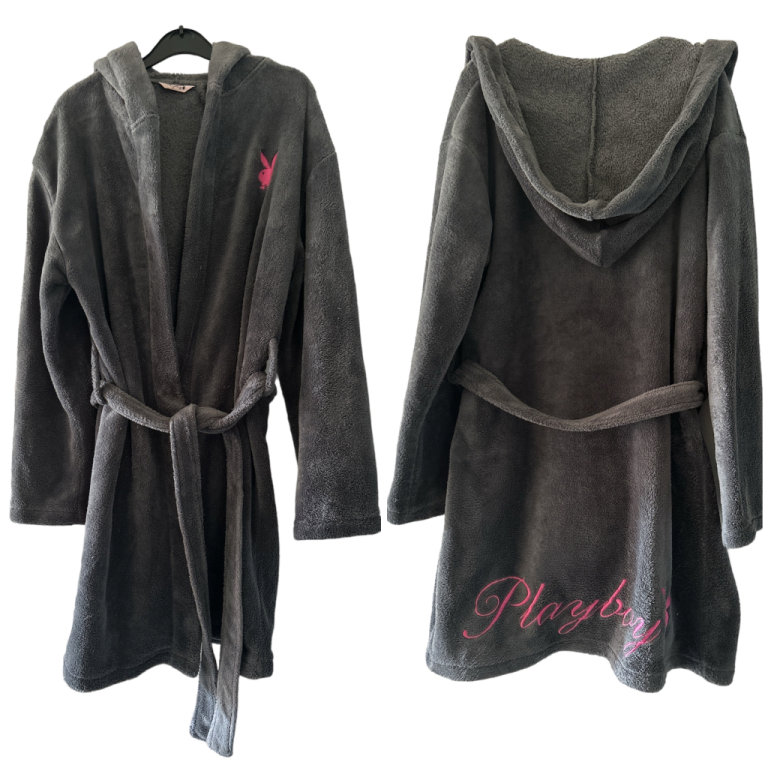Womens Playboy Dressing Gown Size Small 10-12 Grey & Pink Very Good Condition 