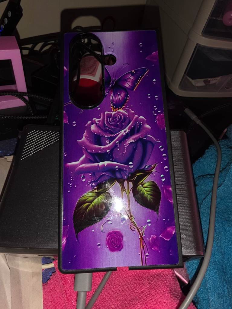 Samsung Galaxy Z fold7 Phone Case - light up Purple Rose