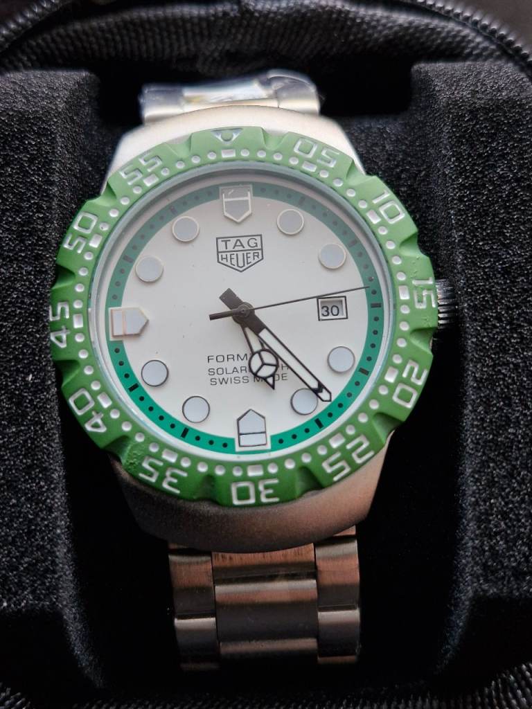 TAG Heuer Formula 1 Solargraph Watch - Green Bezel, Silver Strap