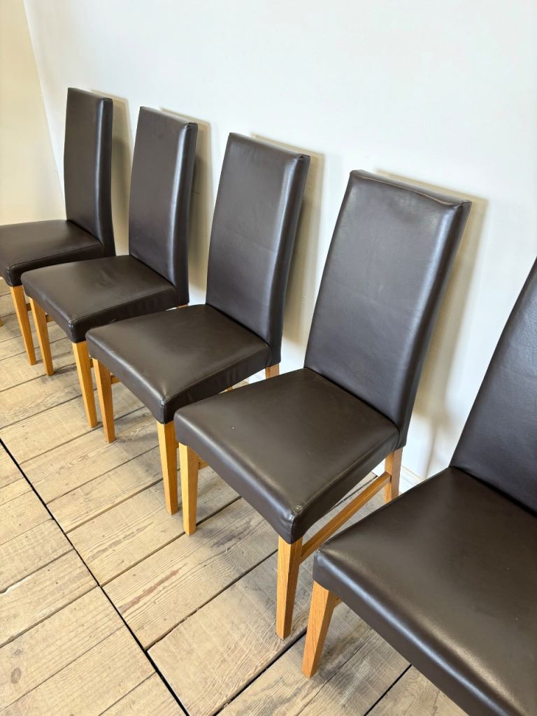 Set Of 5 Leather Dining Chairs 