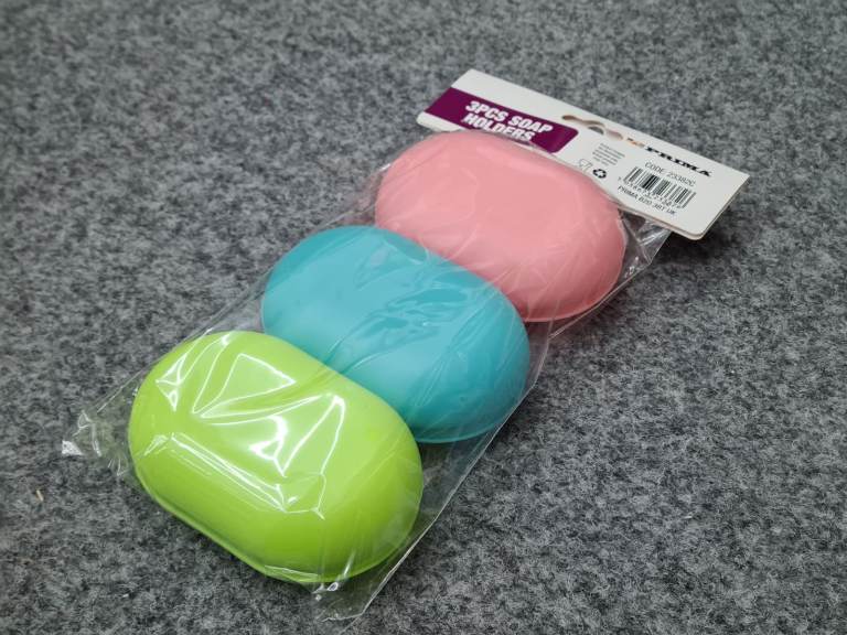 3-Piece Plastic Soap Holders Set – Bathroom & Kitchen Soap Dishes (Assorted Colours)