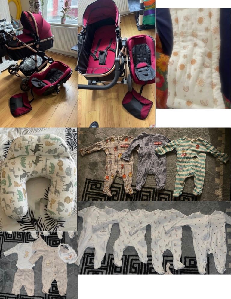 Open to offers - Newborn Baby Bundle – Pram, Baby Clothes & Nursing Pillow – Complete Starter Bundle