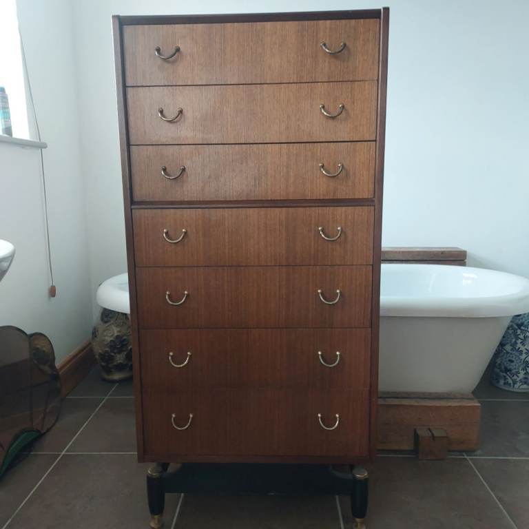 1960's G Plan Tola Wood Tallboy In Original Immaculate Condition 
