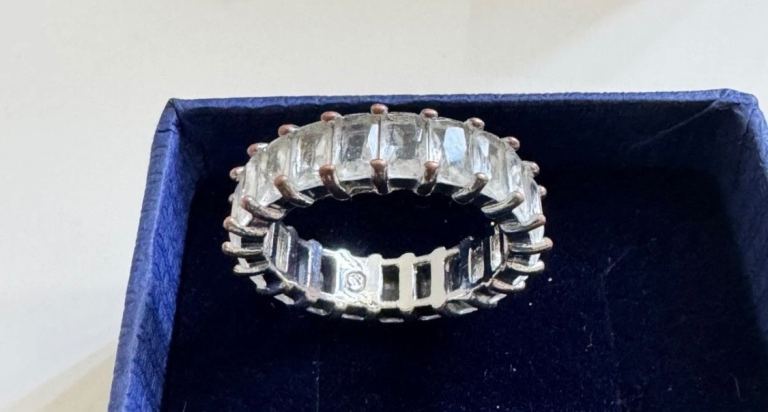 Swarovski Matrix ring Baguette cut, Grey, Ruthenium plated - 5648918 - Size 54