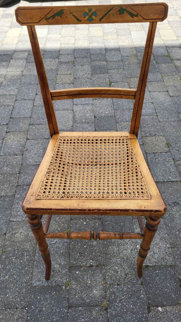 Antique Wooden Dining Chair with Cane Seat