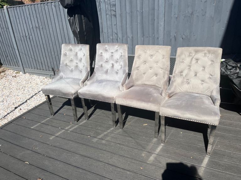 Grey Velvet Tufted Dining Chairs –£150 for all 4  Good Condition