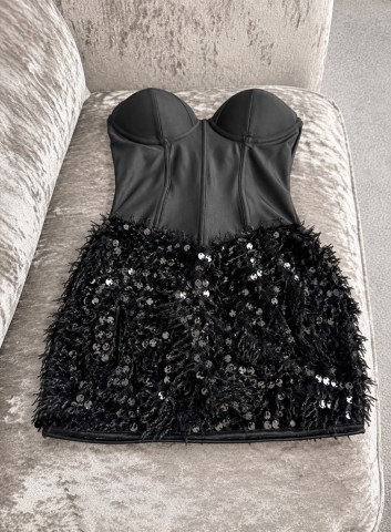 oh polly black sequin mini dress Embellished A-line Mini Dress in Black - 4