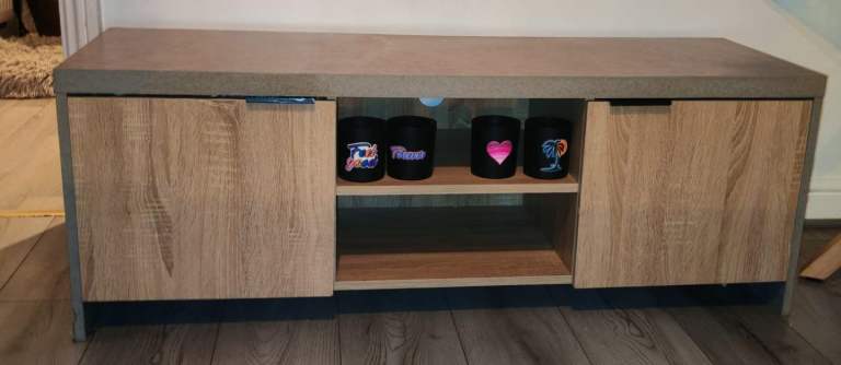 image for Concrete grey and beech TV unit