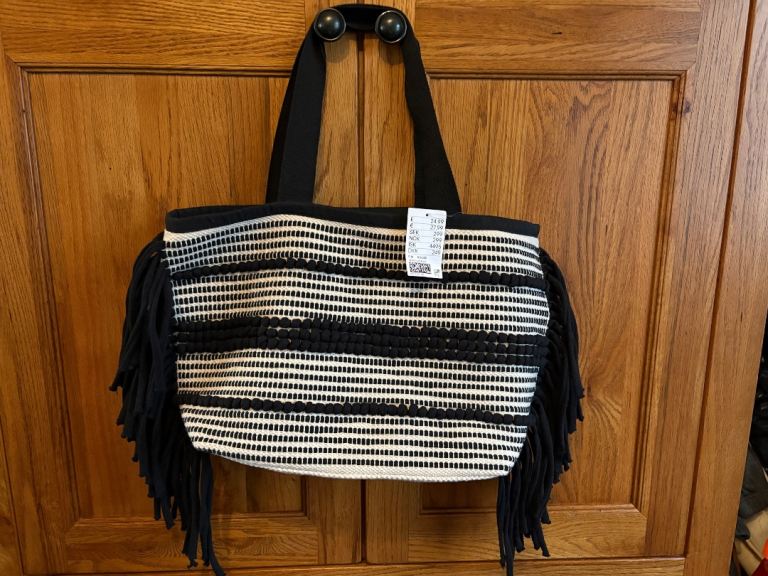 H&M Black and Cream Striped Fringed Shopper Bag – New with Tags