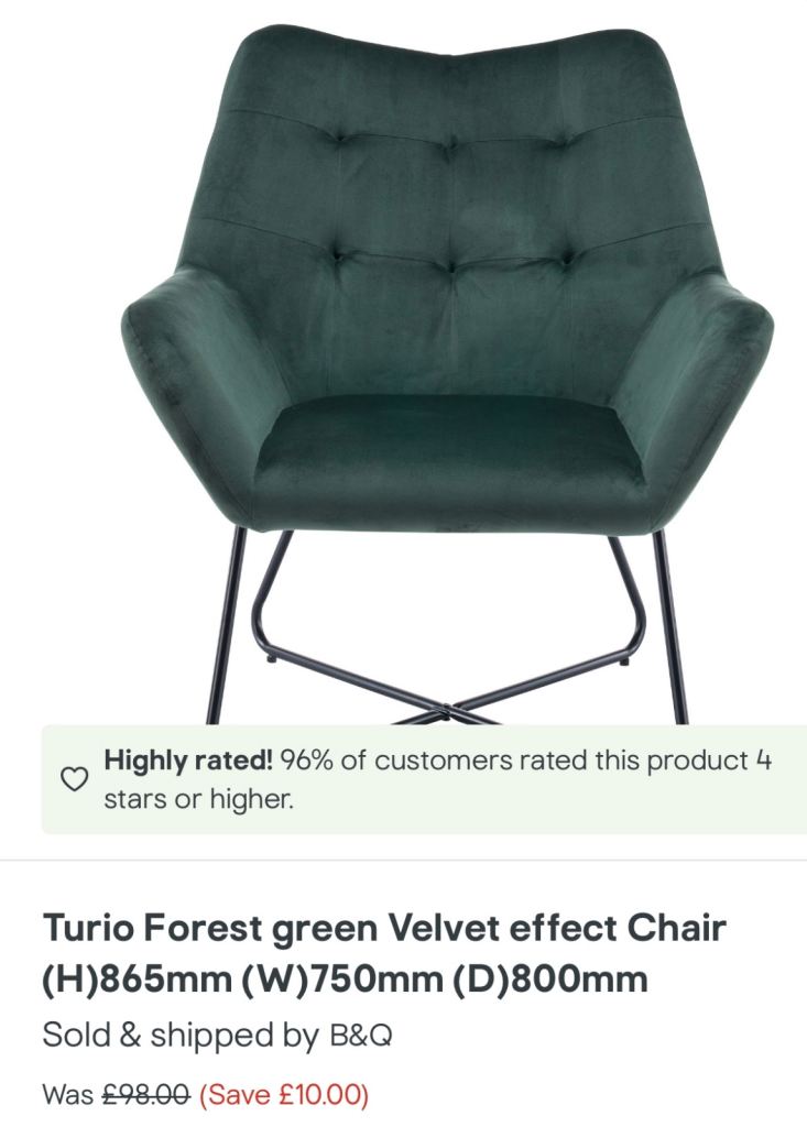 image for B&Q Turio Stone Grey Velvet Effect Chair