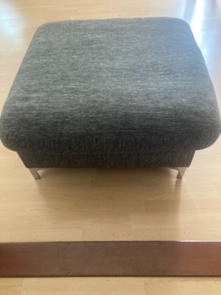 Grey Fabric Footstool with Metal Legs – Good Condition