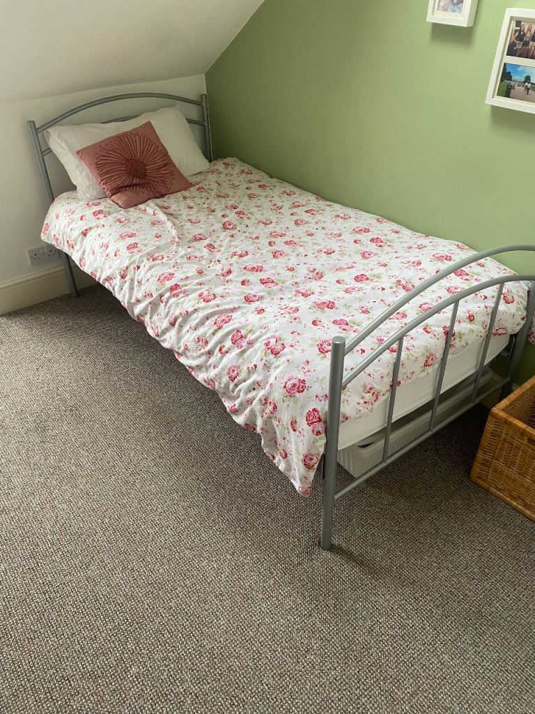 image for Silver single bed frame and mattress