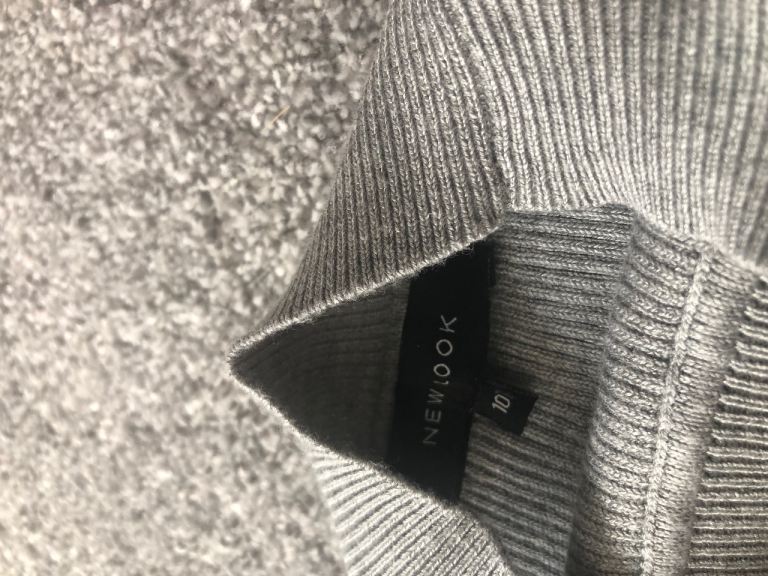New Look Grey Ribbed Long Sleeve Top – UK 10, Good Condition