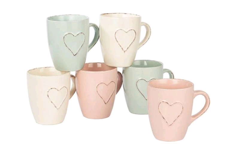 Set of 6 Heritage Heart Mugs 