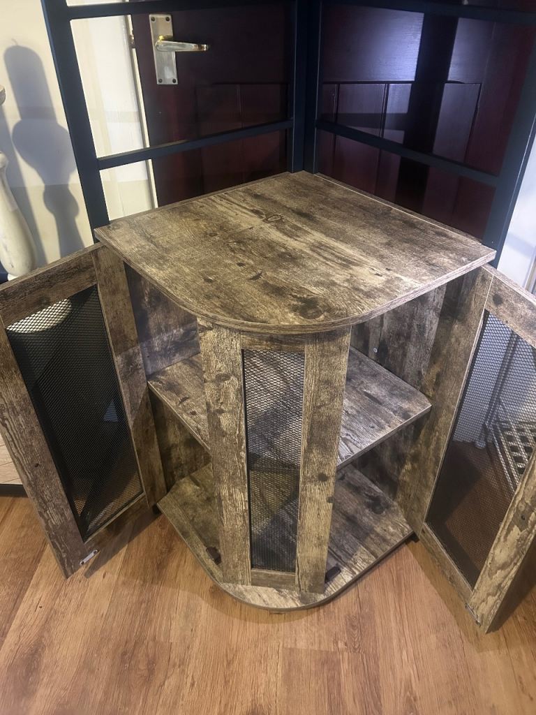 Corner Bar Unit Dark Wood Finish with Wine Rack & Storage