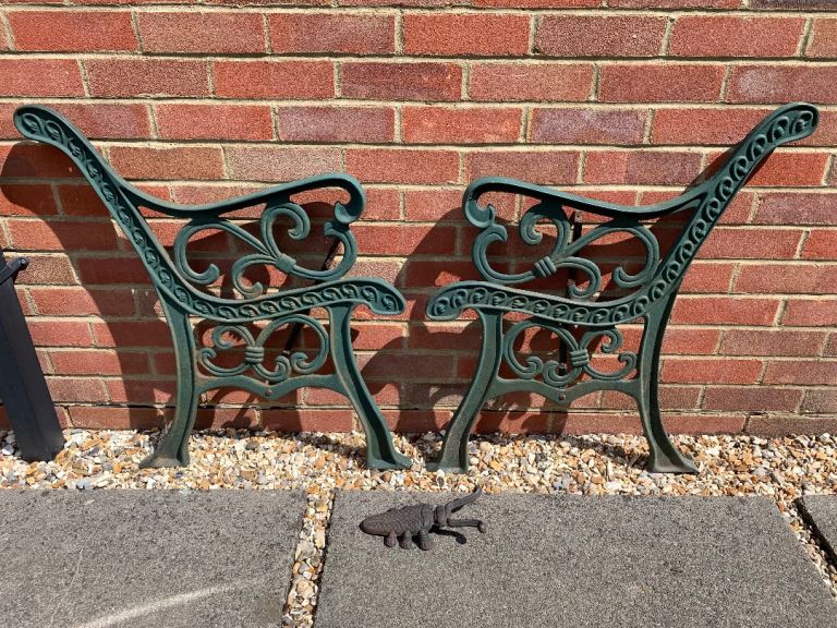 Vintage Heavy Cast Iron Patio Bench Ends Swirl Design Garden Furniture VGC Delivery