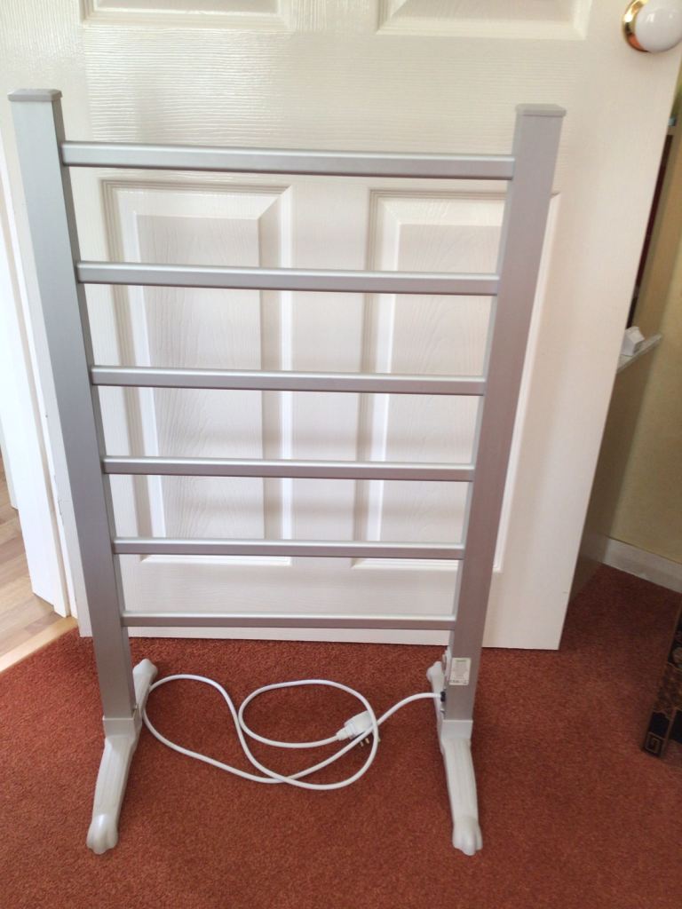 Grey freestanding electric heated towel rail