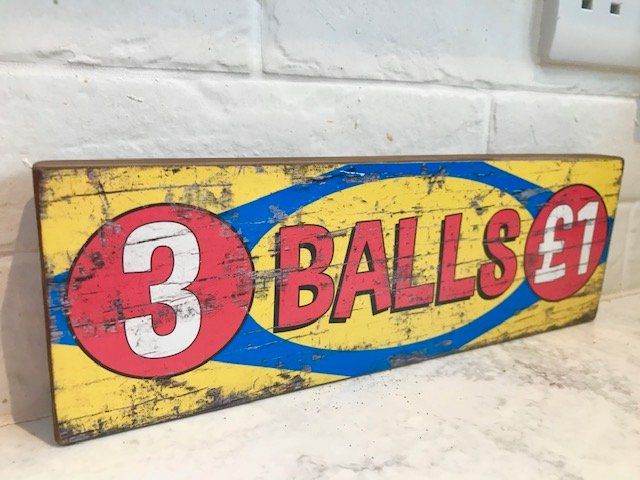 VINTAGE 3 BALLS FOR A POUND WOODEN FAIRGROUND SIGN, HOME OFFICE, CIRCUS