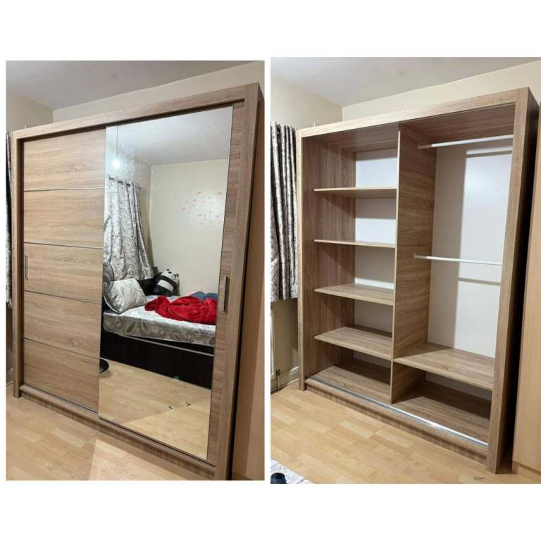 2 Fully Mirrors Sliding Doors Wardrobe With Multiple Shelves & Hanging | Special Offer 