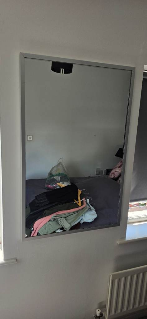 Large Grey Framed Wall Mirror – Good Condition