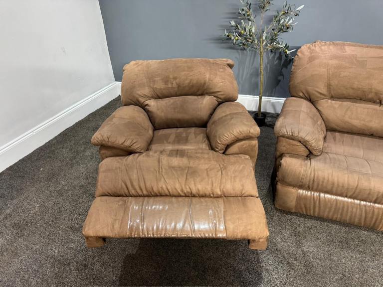 SCS Brown Suede 3 Seater Sofa & Power Recliner Armchair  £350 Free Local Delivery 