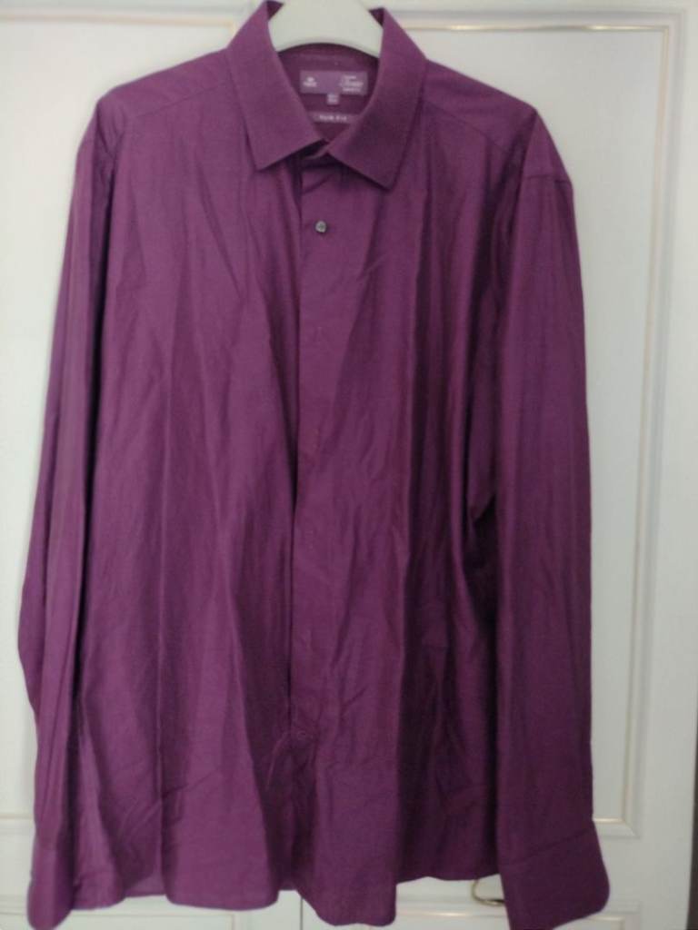 As New cost around £60! Purple Cotton Dress Shirt, Large size with a 42 cm Collar.