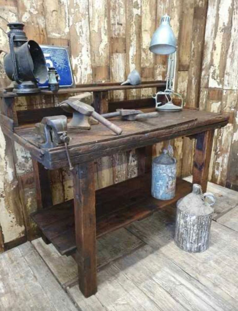Antique Rustic Jewellers Wooden Workbench Table Stand