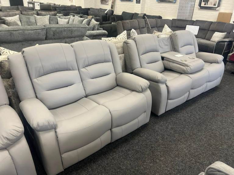 🔥 Grey Roma Recliner Sofa Set | 3+2 Seater | Faux Leather | Manual Recliner | UK Delivery