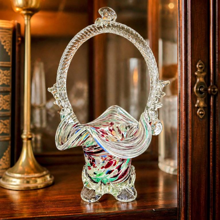 Beautiful Murano Style Glass Basket Vase - As Good As New