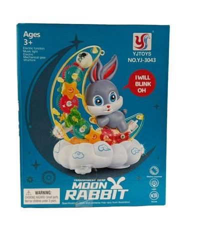 Transparent Gear Moving Moon Rabbit Toy - Music & Lights