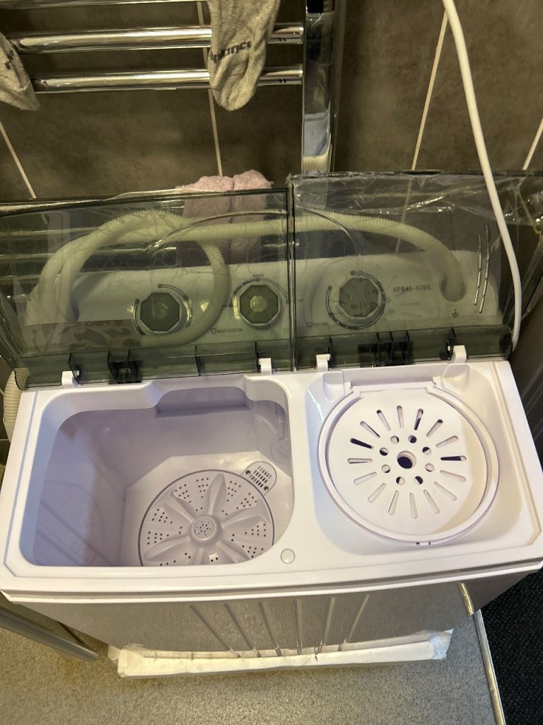 Compact Portable Twin Tub Top-Loading Agitator Washing Machine White