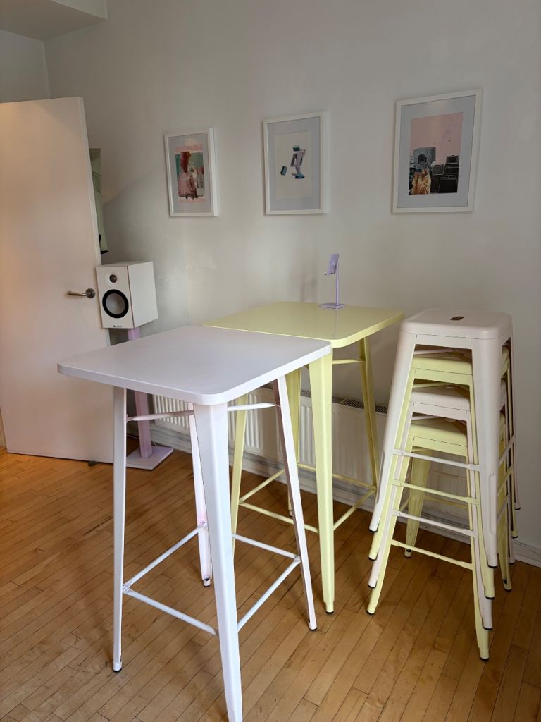 Pastel Bar Stools & Tables - Matte Pastel Pink/ Gloss Butter Yellow