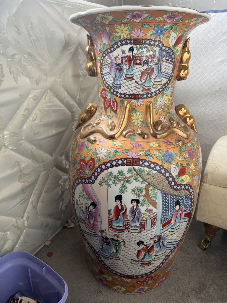 Large Chinese Style Floor Vase – Multicoloured, Good Condition