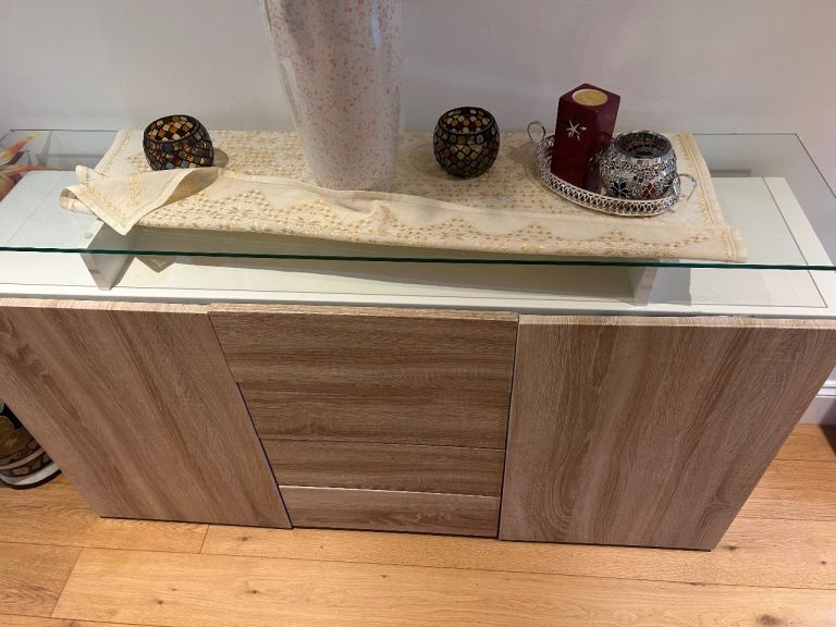 Modern Wooden Sideboard with Glass Top – Good Condition