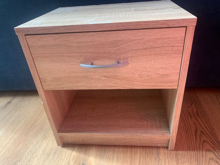 Wooden Bedside Table with Drawer and Shelf – Good Condition