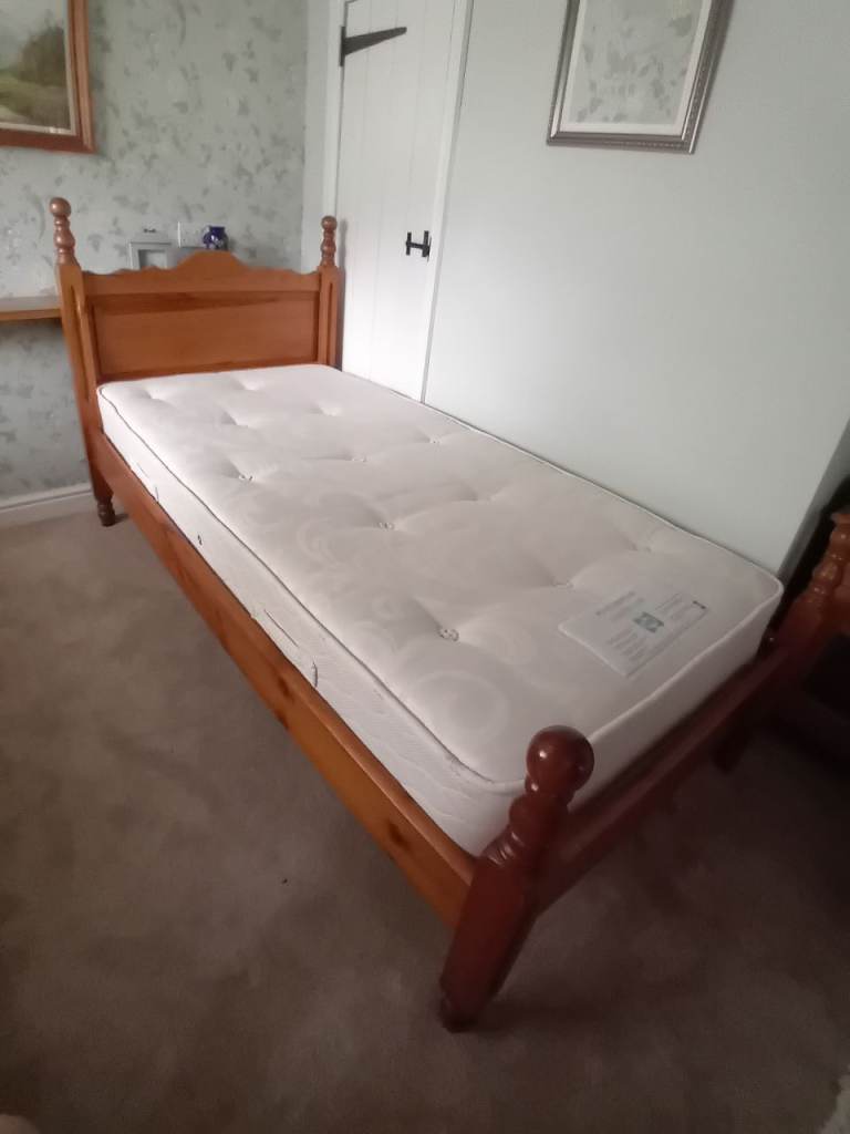 Pair of Pine Wood Single Bed Frames with Mattresses – Good Condition