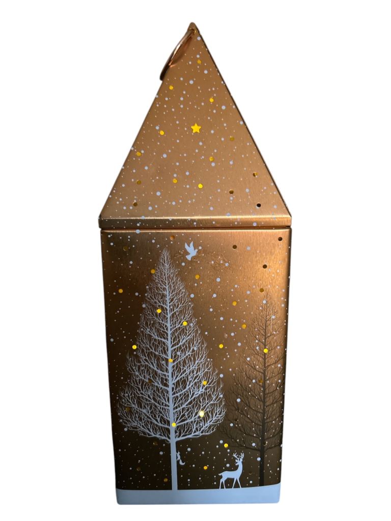 Faux Copper Battery Tea Light Holder Winter Scenery Stag Doves 27 x 10 x 10cm