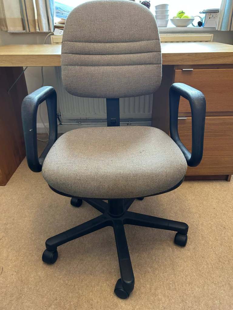 Beige Office Chair with Arms and Adjusters 1