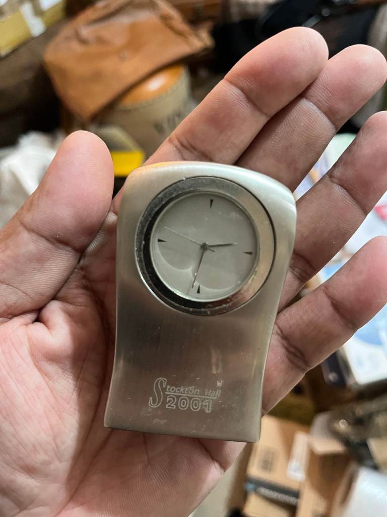 Vintage Stockton Hall 2001 Desk Clock — Metallic Finish — Collectible Piece