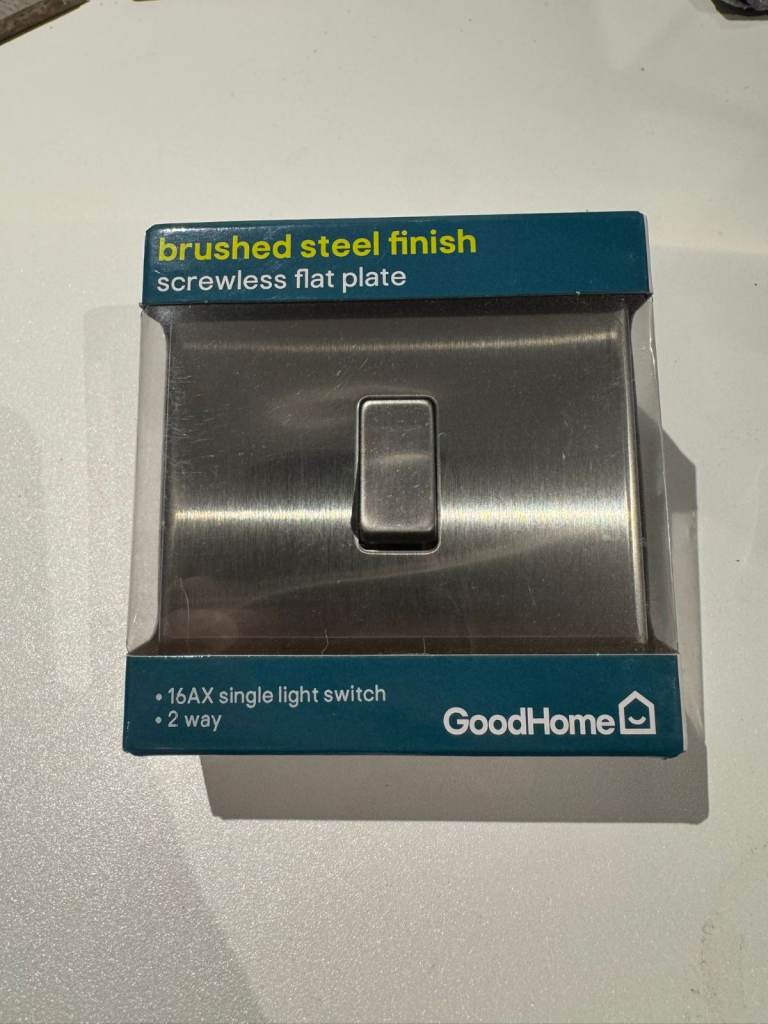 GoodHome Brushed Steel Single Light Switches – 6 Available (2-Way, 16AX)