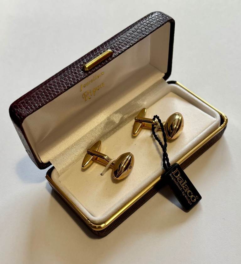 Gold Finish Rugby Ball Cufflinks - Brand new in presentation box with tag