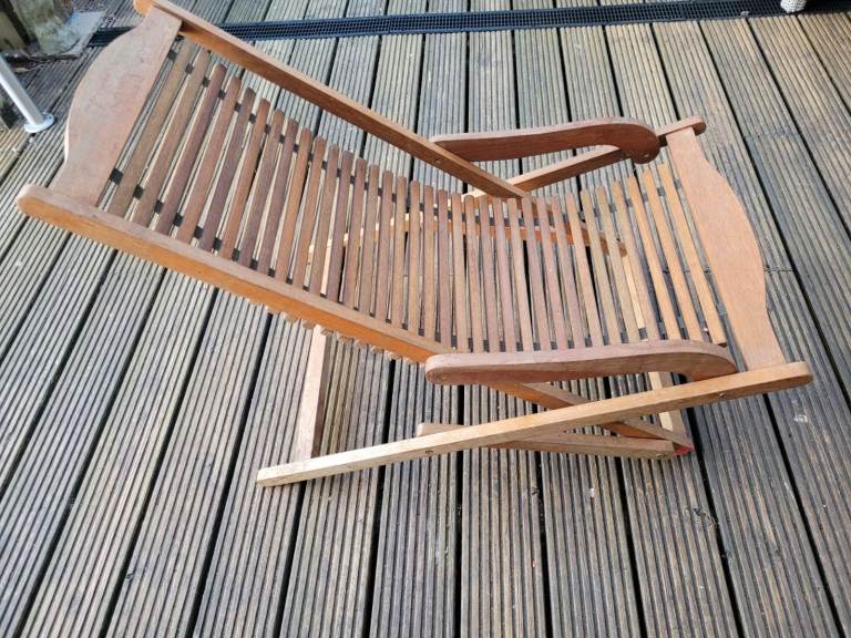 Teak slatted folding deck chair