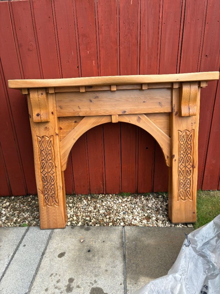 Wooden Fire Surround with Carved Detail – Good Condition
